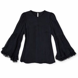 Kobi Halperin | Black Embellished Statement Sleeve Silk-Blend Blouse | M